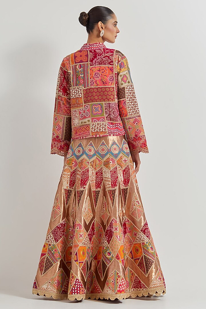 Multi-Colored Jacquard Tissue Embroidered Skirt Set by Kavita Bhartia at Pernia's Pop Up Shop