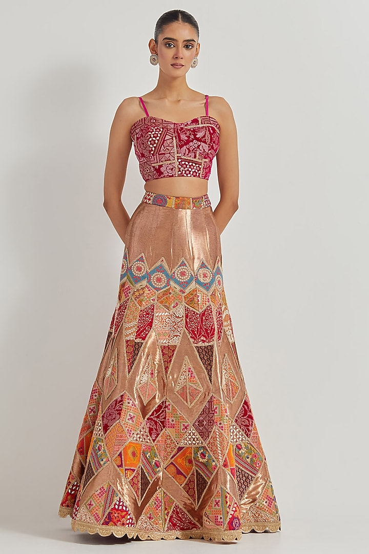Multi-Colored Jacquard Tissue Embroidered Skirt Set by Kavita Bhartia at Pernia's Pop Up Shop