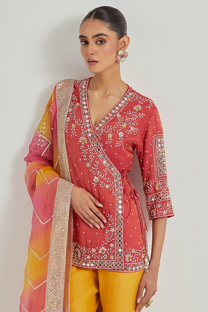 Yellow Tissue Chanderi Embroidered Bridal Sharara Set by Kavita Bhartia at Pernia's Pop Up Shop