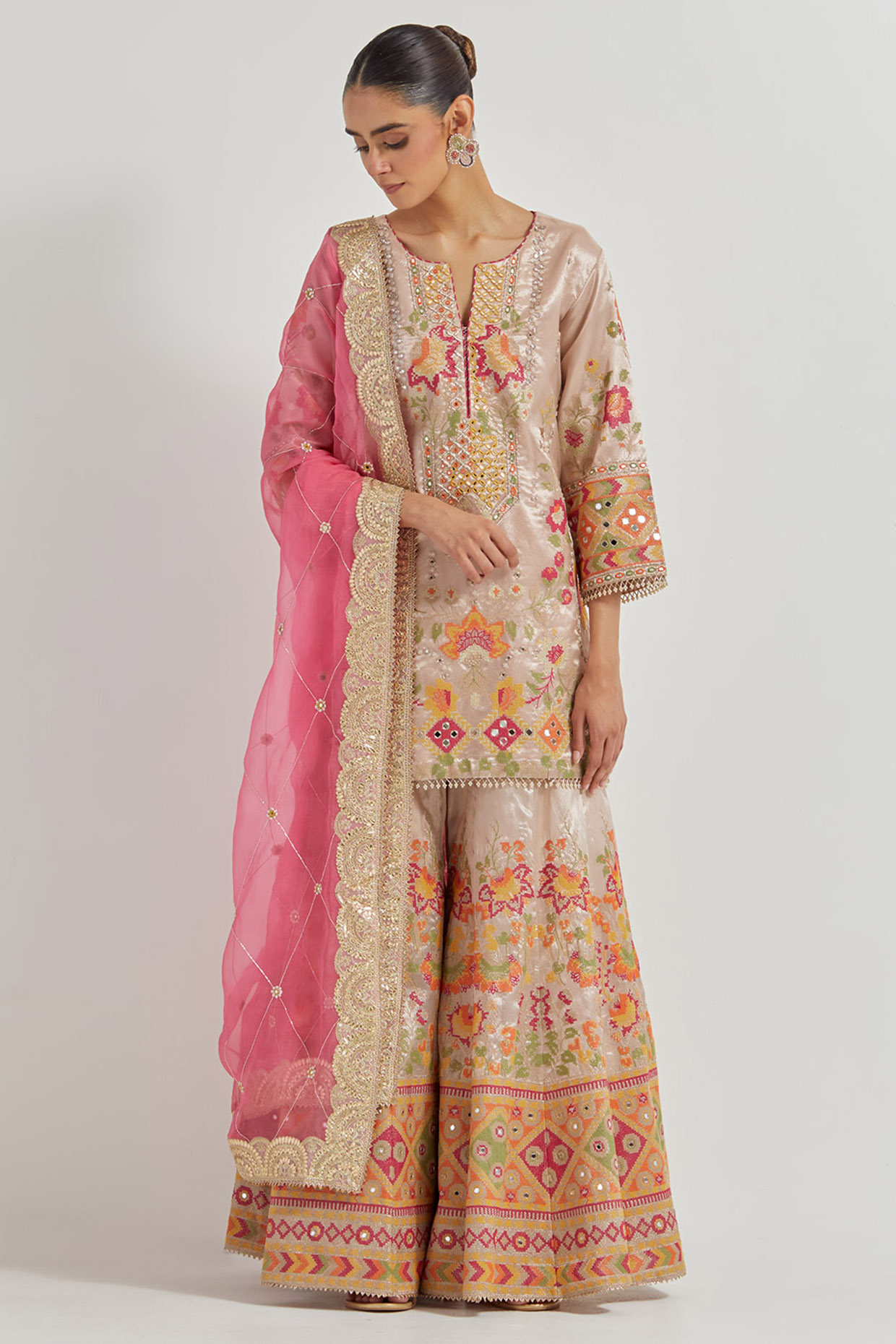 Pink Tissue Zardosi Embroidered Bridal Sharara Set by Kavita Bhartia at Pernia's Pop Up Shop