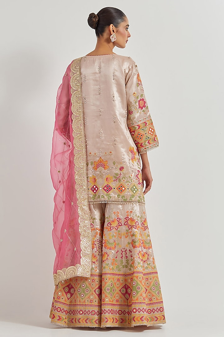 Pink Tissue Zardosi Embroidered Bridal Sharara Set by Kavita Bhartia at Pernia's Pop Up Shop