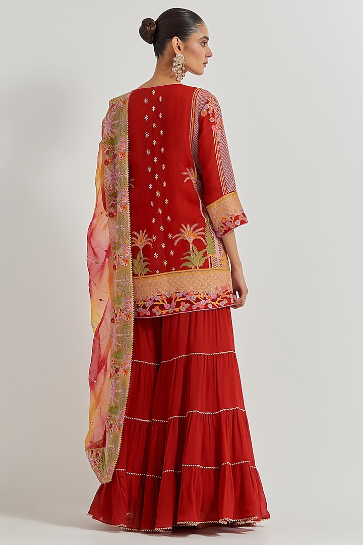Crimson Red Georgette Wedding Sharara Set by Kavita Bhartia at Pernia's Pop Up Shop