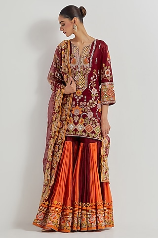 Pink Tissue Zardosi Embroidered Sharara Set by Kavita Bhartia