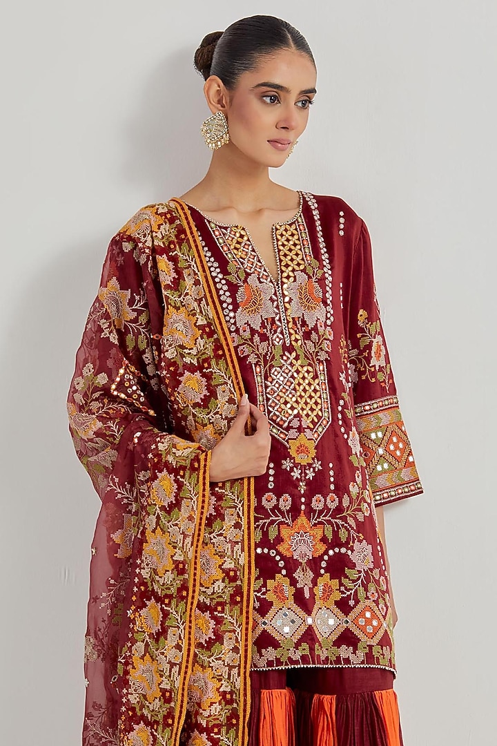 Pink Tissue Zardosi Embroidered Bridal Sharara Set by Kavita Bhartia at Pernia's Pop Up Shop
