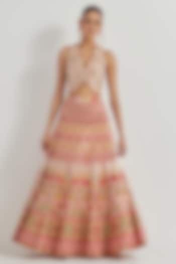 Pink Tissue Gota Patti Work Skirt Set by Kavita Bhartia at Pernia's Pop Up Shop