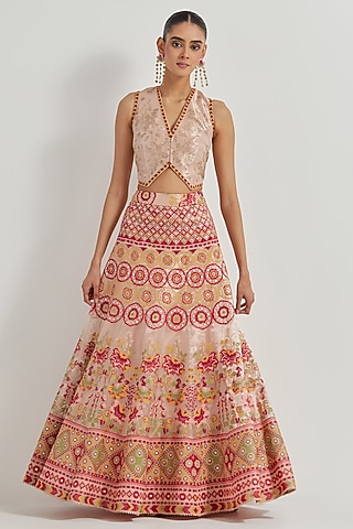Pink Tissue Gota Patti Work Skirt Set by Kavita Bhartia