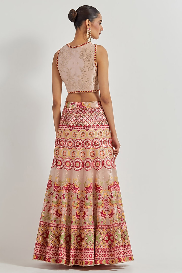 Pink Tissue Gota Patti Work Skirt Set by Kavita Bhartia at Pernia's Pop Up Shop