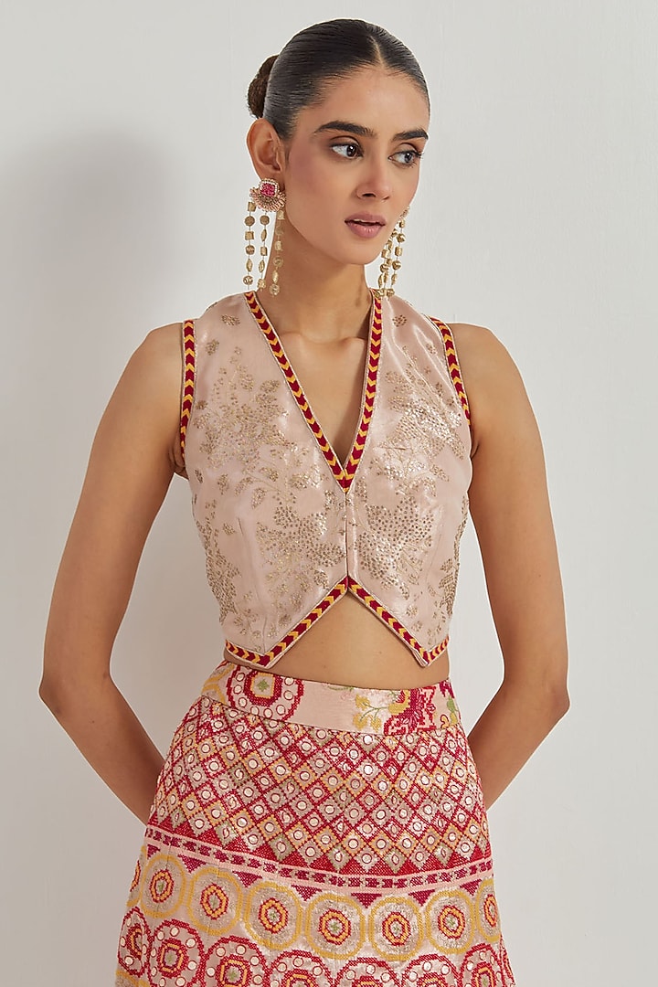 Pink Tissue Gota Patti Work Skirt Set by Kavita Bhartia at Pernia's Pop Up Shop