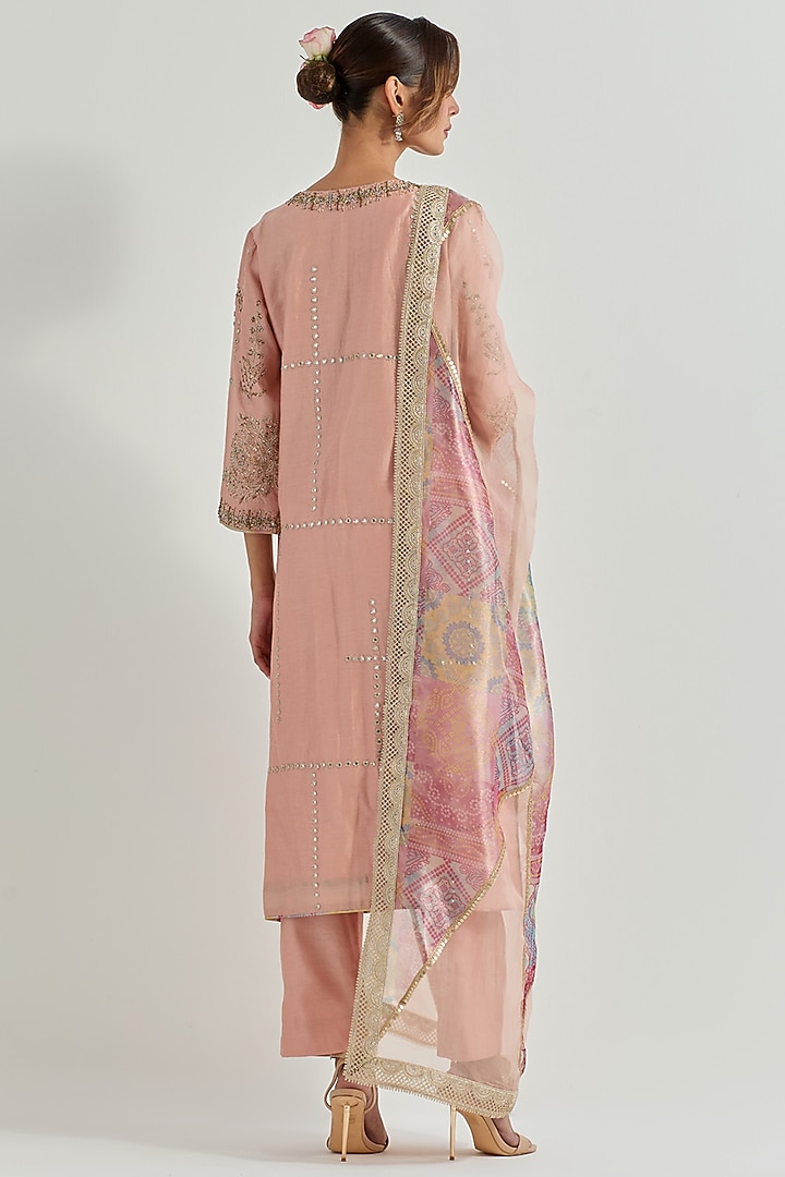 Pink Chanderi Organza & Tissue Hand Embellished Kurta Set by Kavita Bhartia at Pernia's Pop Up Shop