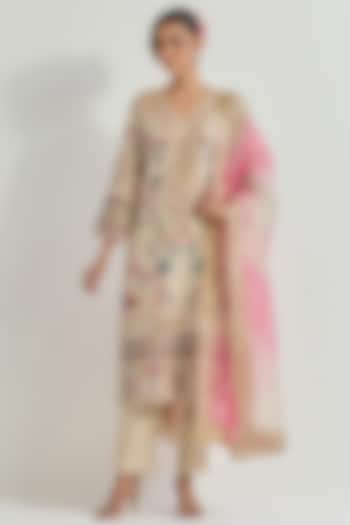 Ivory Chanderi Organza Embellished Kurta Set by Kavita Bhartia at Pernia's Pop Up Shop