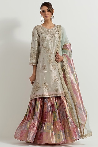 Multi-Colored Tissue Bandhani Printed Sharara Set by Kavita Bhartia