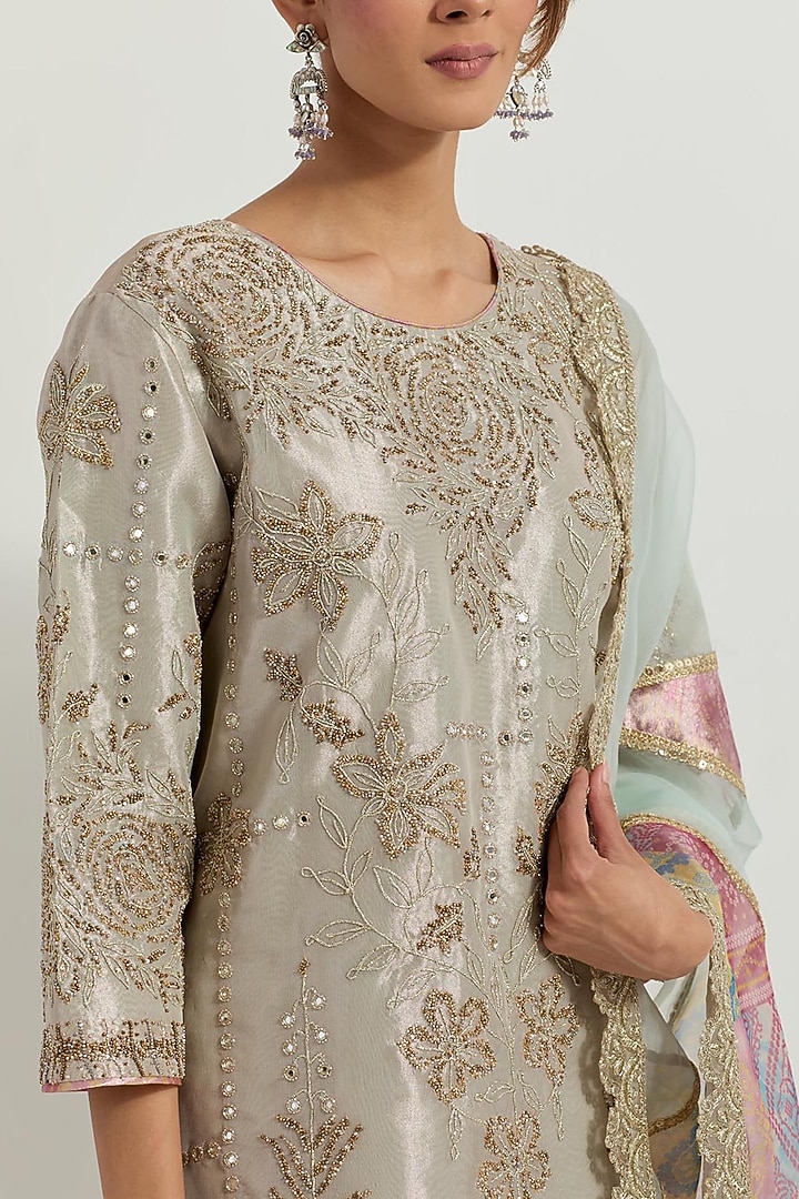 Multi-Colored Tissue Bandhani Printed Wedding Sharara Set by Kavita Bhartia at Pernia's Pop Up Shop