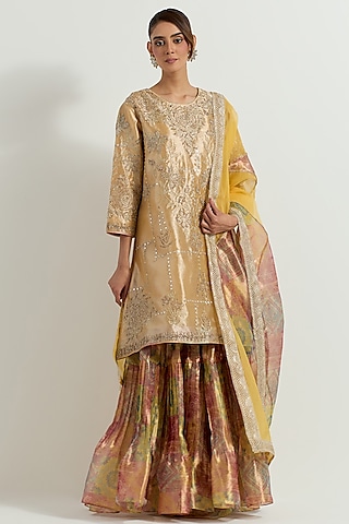 Multi-Colored Tissue Bandhani Printed Sharara Set by Kavita Bhartia