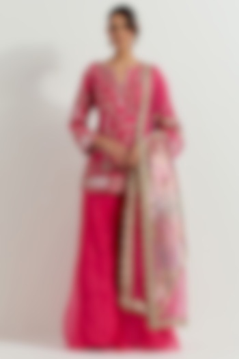 Fuchsia Chanderi Organza Bridal Sharara Set by Kavita Bhartia at Pernia's Pop Up Shop