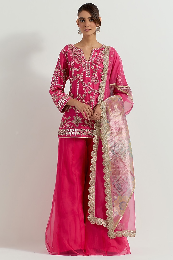 Fuchsia Chanderi Organza Bridal Sharara Set by Kavita Bhartia at Pernia's Pop Up Shop