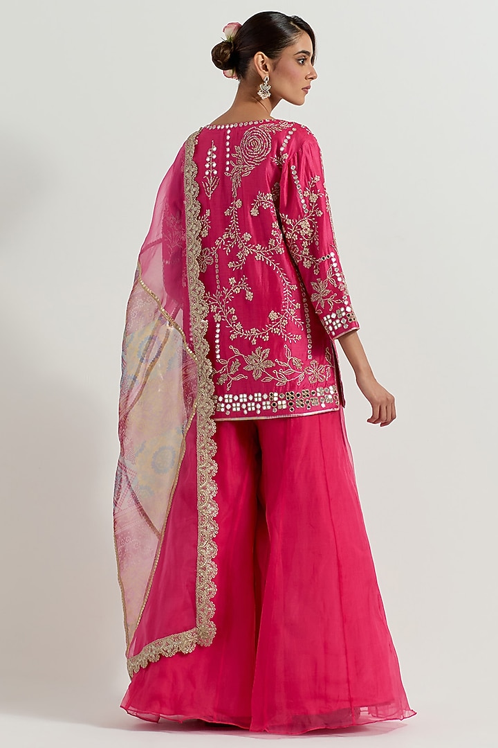 Fuchsia Chanderi Organza Bridal Sharara Set by Kavita Bhartia at Pernia's Pop Up Shop