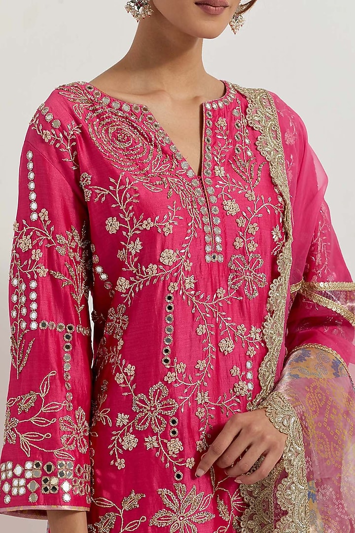 Fuchsia Chanderi Organza Bridal Sharara Set by Kavita Bhartia at Pernia's Pop Up Shop
