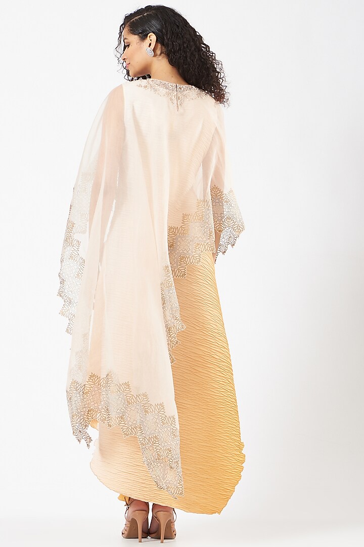 Yellow Crinkle Crepe Draped Vacation Dress by Kavita Bhartia at Pernia's Pop Up Shop