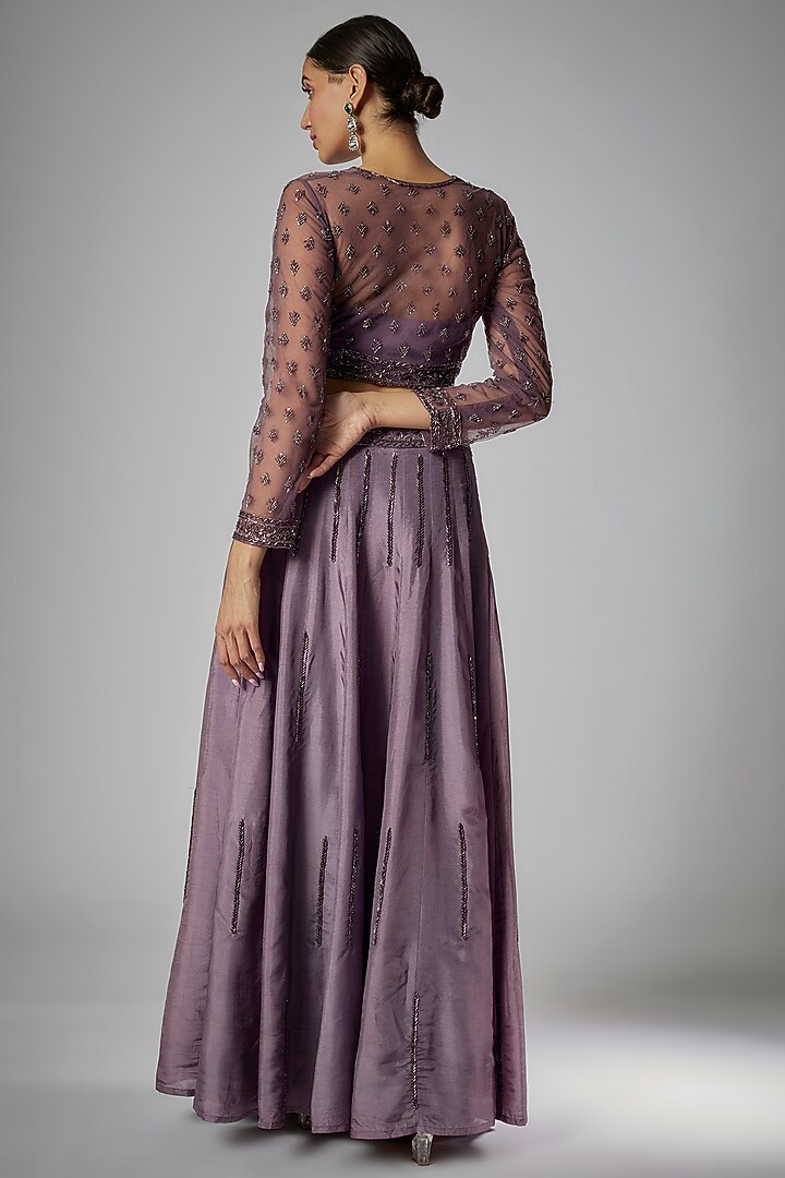 Purple Silk Embroidered Wedding Lehenga Set by Kshitij Choudhary at Pernia's Pop Up Shop