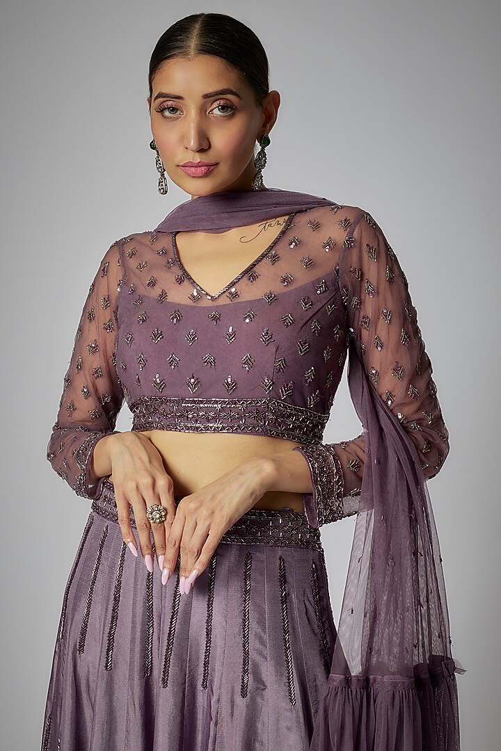 Purple Silk Embroidered Wedding Lehenga Set by Kshitij Choudhary at Pernia's Pop Up Shop