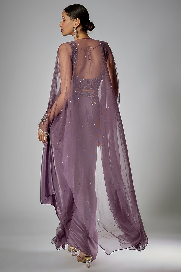 Purple Crepe Draped Skirt Set by Kshitij Choudhary at Pernia's Pop Up Shop