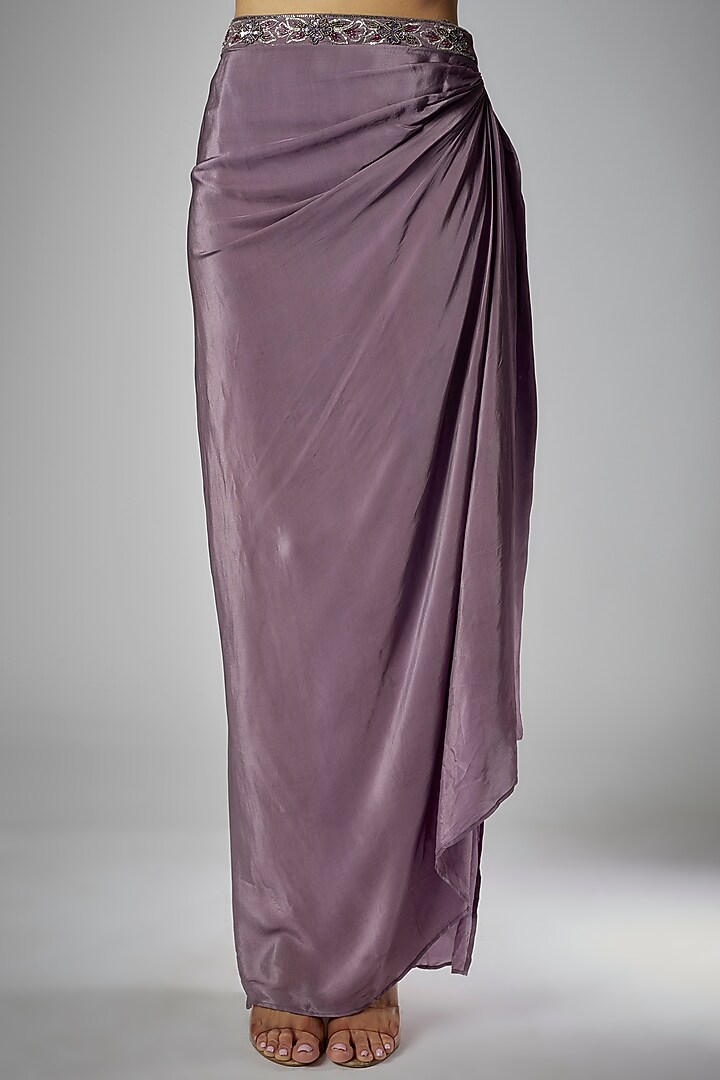 Purple Crepe Draped Skirt Set by Kshitij Choudhary at Pernia's Pop Up Shop