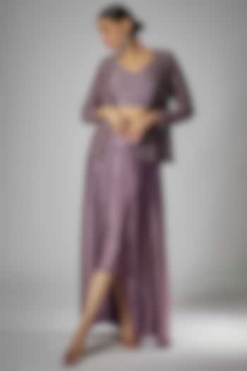 Purple Satin Skirt Set by Kshitij Choudhary