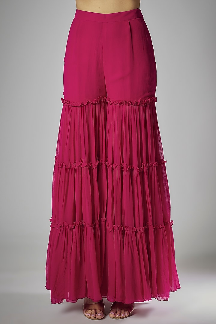 Pink Georgette Frilled Wedding Sharara Set by Kshitij Choudhary at Pernia's Pop Up Shop