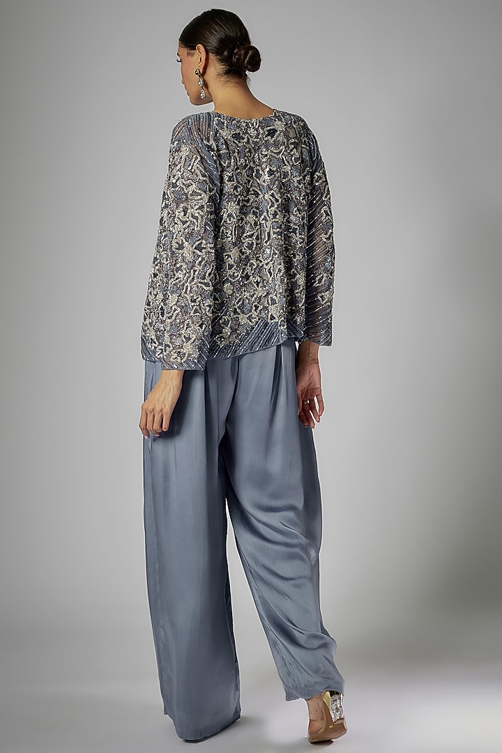 Blue Net & Satin Co-Ord Set by Kshitij Choudhary at Pernia's Pop Up Shop