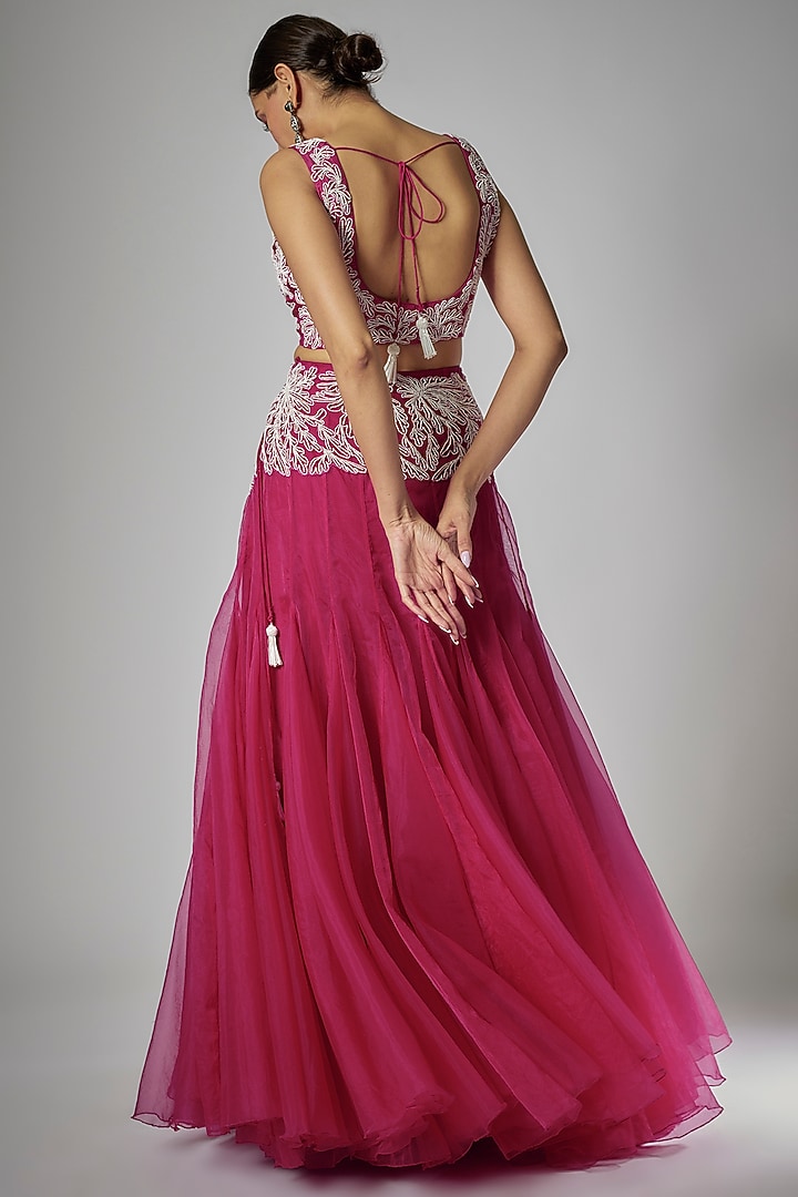 Pink Organza Embroidered Wedding Lehenga Set by Kshitij Choudhary at Pernia's Pop Up Shop