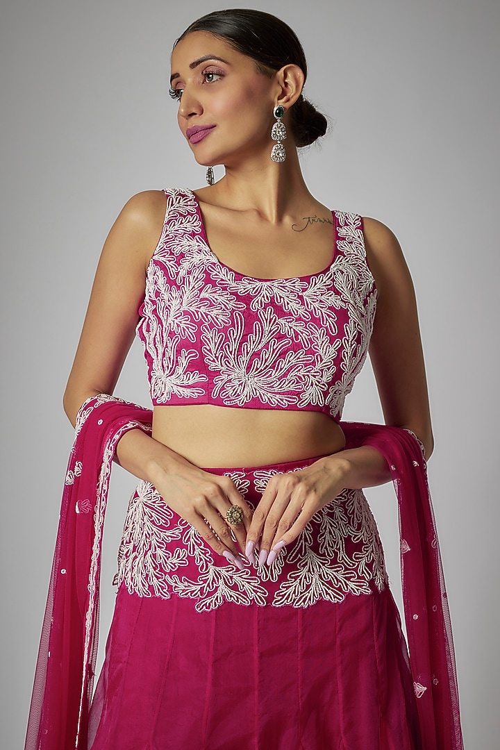 Pink Organza Embroidered Wedding Lehenga Set by Kshitij Choudhary at Pernia's Pop Up Shop
