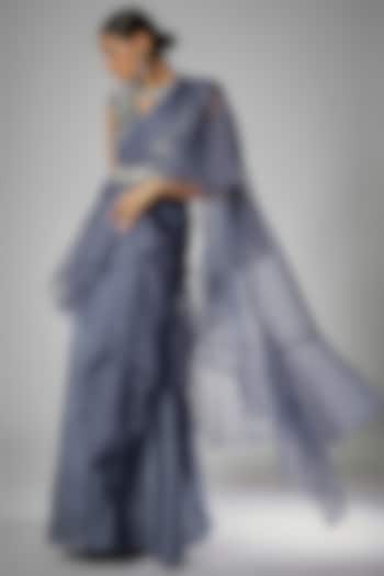 Blue Organza & Silk Pre-Draped Saree Set by Kshitij Choudhary