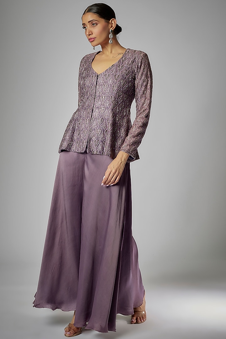 Purple Silk & Crepe Co-Ord Set by Kshitij Choudhary at Pernia's Pop Up Shop
