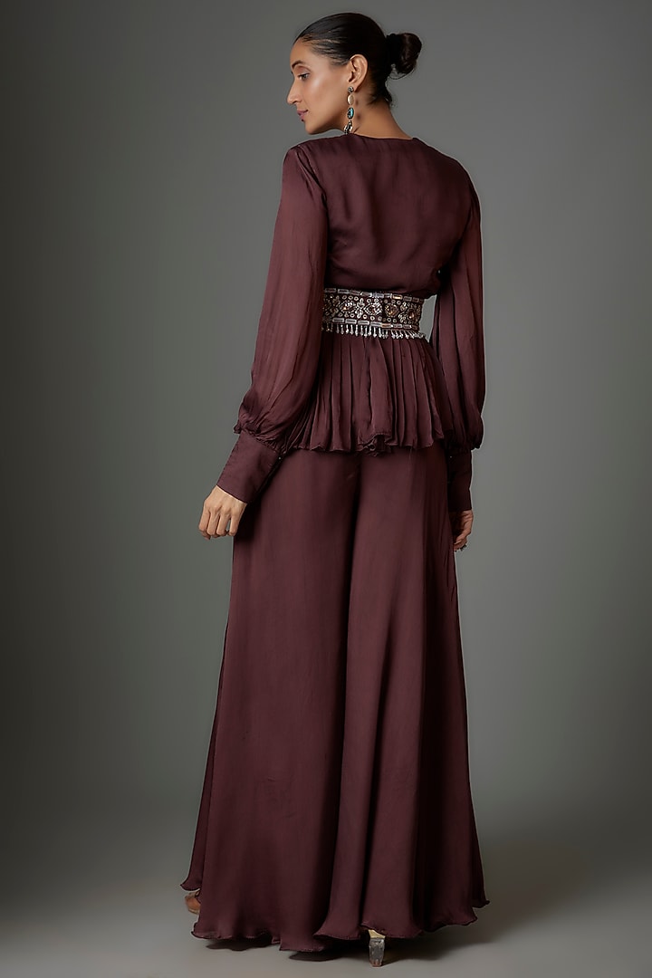 Clove Satin Georgette & Crepe Palazzo Pant Set by Kshitij Choudhary at Pernia's Pop Up Shop