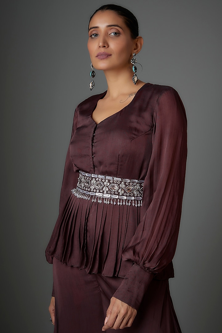 Clove Satin Georgette & Crepe Palazzo Pant Set by Kshitij Choudhary at Pernia's Pop Up Shop