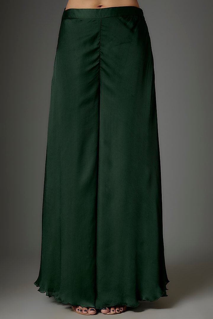 Bottle Green Satin Georgette & Crepe Palazzo Pant Set Design by Kshitij  Choudhary at Pernia's Pop Up Shop 2024