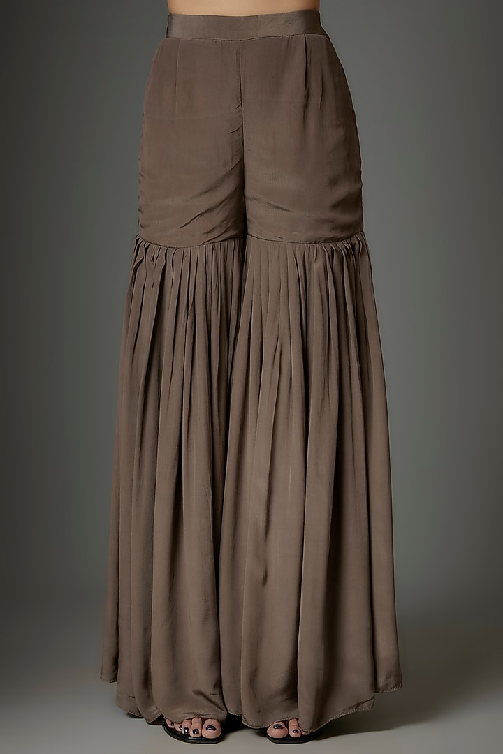 Hazelnut Silk & Crepe Wedding Sharara Set by Kshitij Choudhary at Pernia's Pop Up Shop