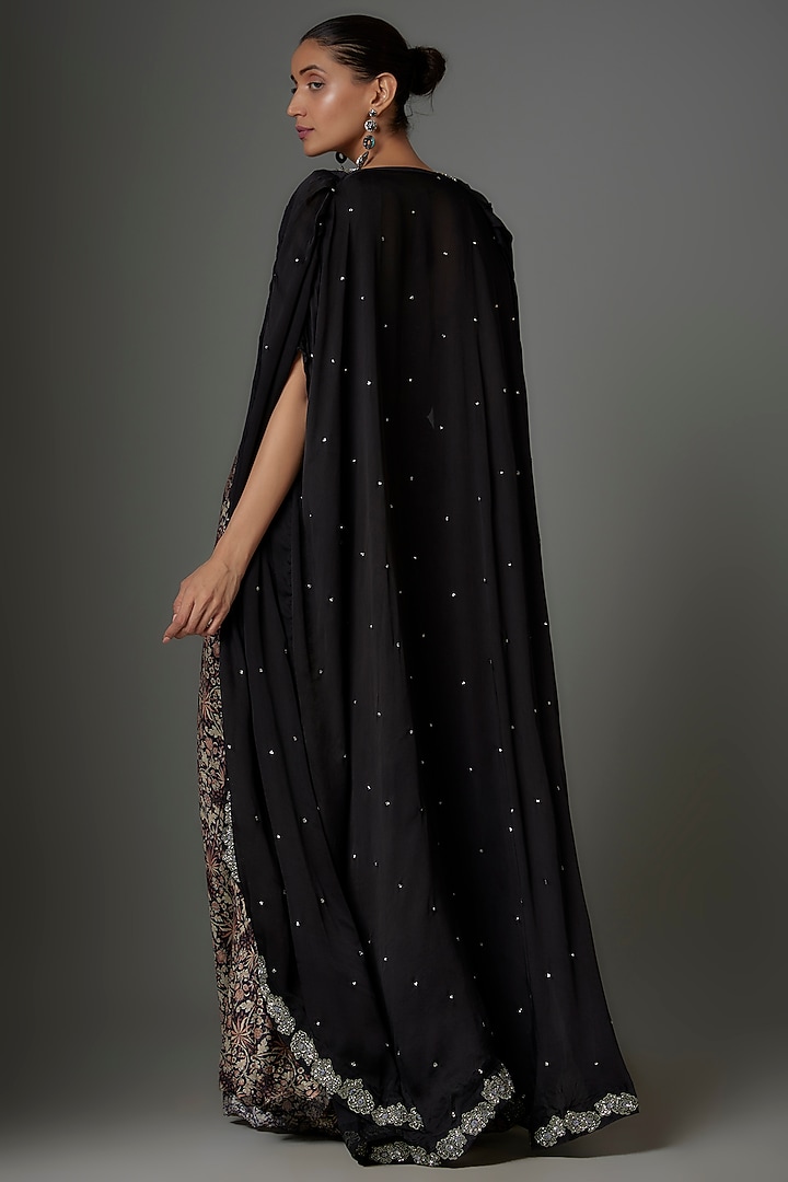 Black Mul Silk & Crepe Resham Embroidered Cape Set by Kshitij Choudhary at Pernia's Pop Up Shop