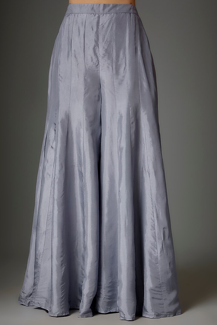 Lavender Grey Silk & Net Sequins Embroidered Cape Set by Kshitij Choudhary at Pernia's Pop Up Shop