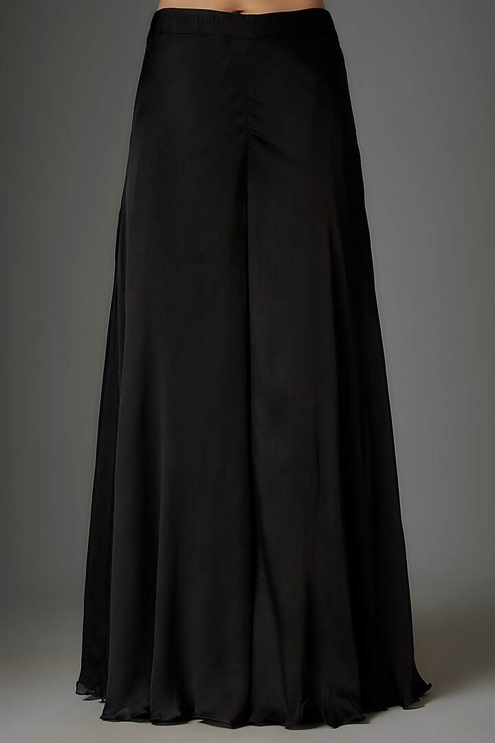 Black Satin Georgette & Crepe Palazzo Pant Set by Kshitij Choudhary at Pernia's Pop Up Shop