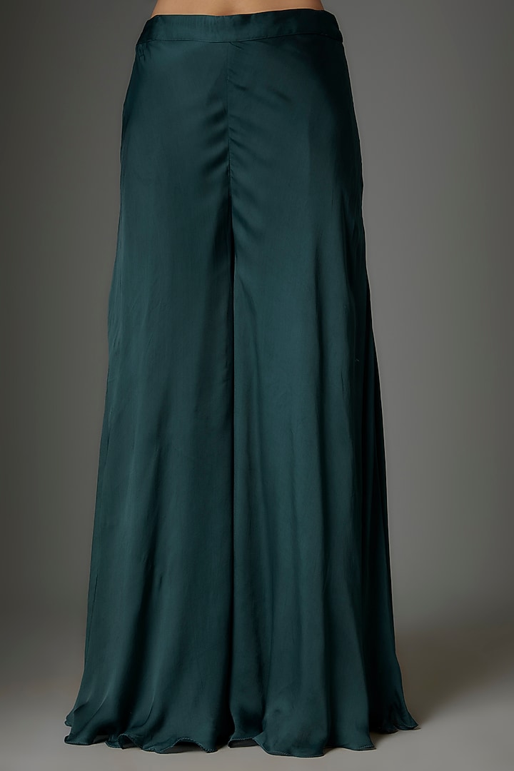 Teal Satin Georgette & Crepe Palazzo Pant Set by Kshitij Choudhary at Pernia's Pop Up Shop