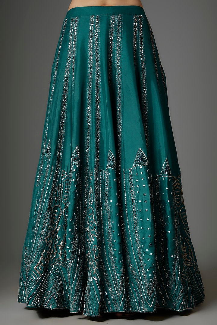 Peacock Blue Silk Sequins & Cutdana Embroidered Wedding Lehenga Set by Kshitij Choudhary at Pernia's Pop Up Shop