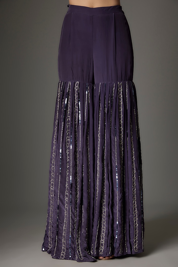 Purple Tabby Silk Sequins Embroidered Wedding Sharara Set by Kshitij Choudhary at Pernia's Pop Up Shop