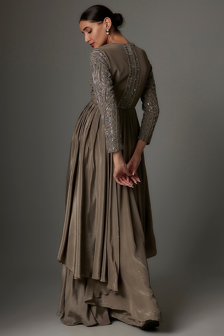 Hazelnut Crepe Sequins Embroidered Jacket Set by Kshitij Choudhary at Pernia's Pop Up Shop