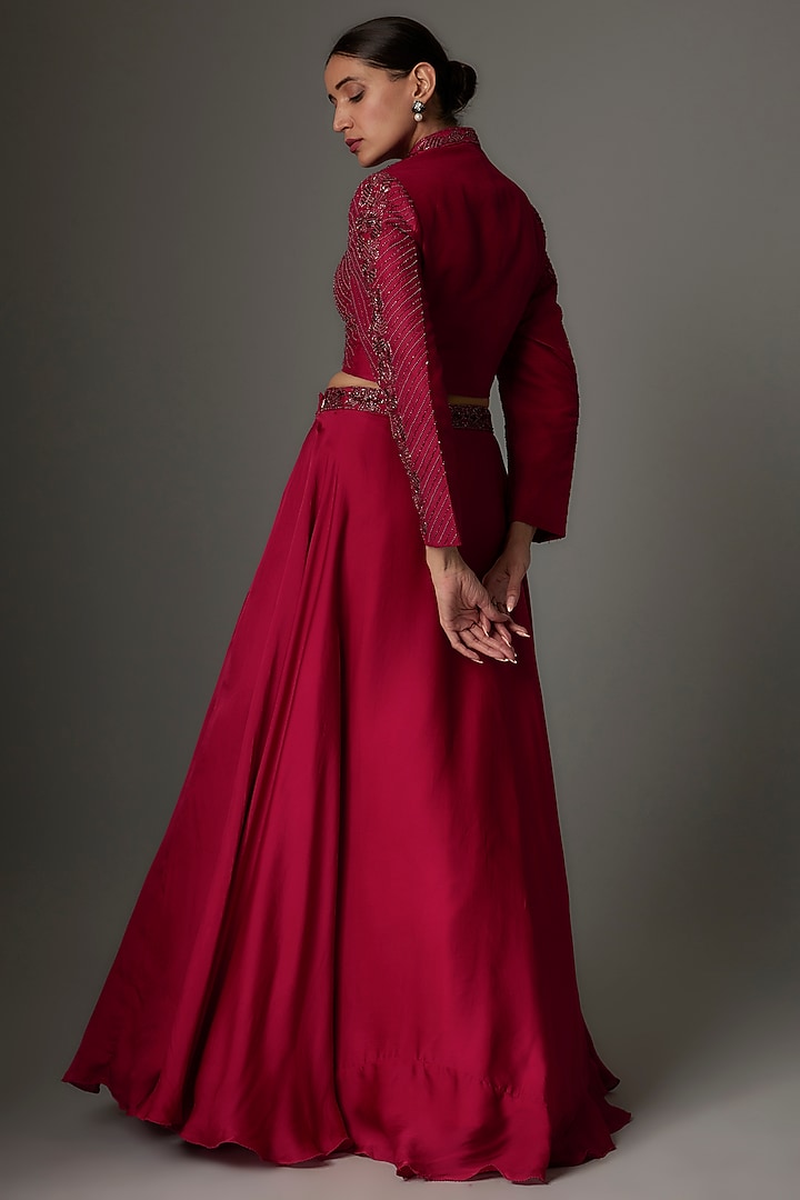 Cherry Red Organza Skirt Set by Kshitij Choudhary at Pernia's Pop Up Shop