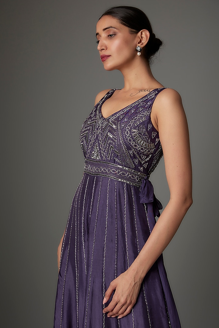 Purple Silk Sequins Embroidered Jumpsuit by Kshitij Choudhary at Pernia's Pop Up Shop