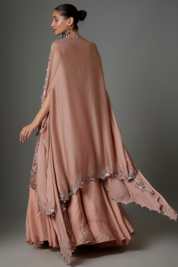 Coral Silk & Satin Georgette Embroidered Jacket Wedding Lehenga Set by Kshitij Choudhary at Pernia's Pop Up Shop