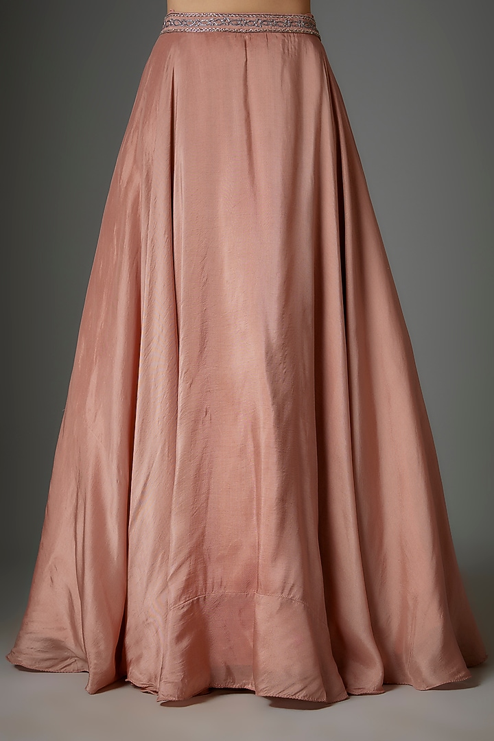 Coral Silk & Satin Georgette Embroidered Jacket Wedding Lehenga Set by Kshitij Choudhary at Pernia's Pop Up Shop
