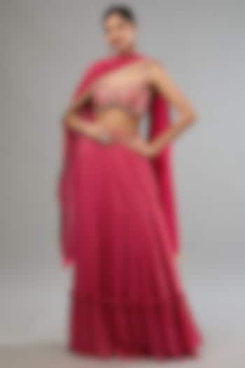 Pink Banarasi Georgette Skirt Set by Kapda Dori