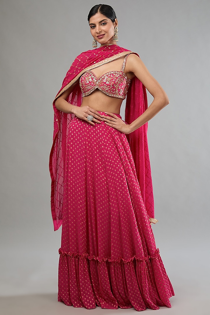 Pink Banarasi Georgette Skirt Set by Kapda Dori